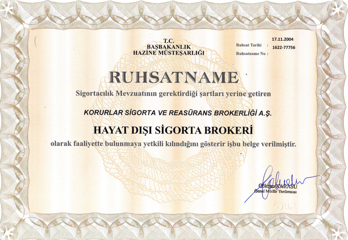 Hayat Dışı Sigorta Ruhsatnamesi