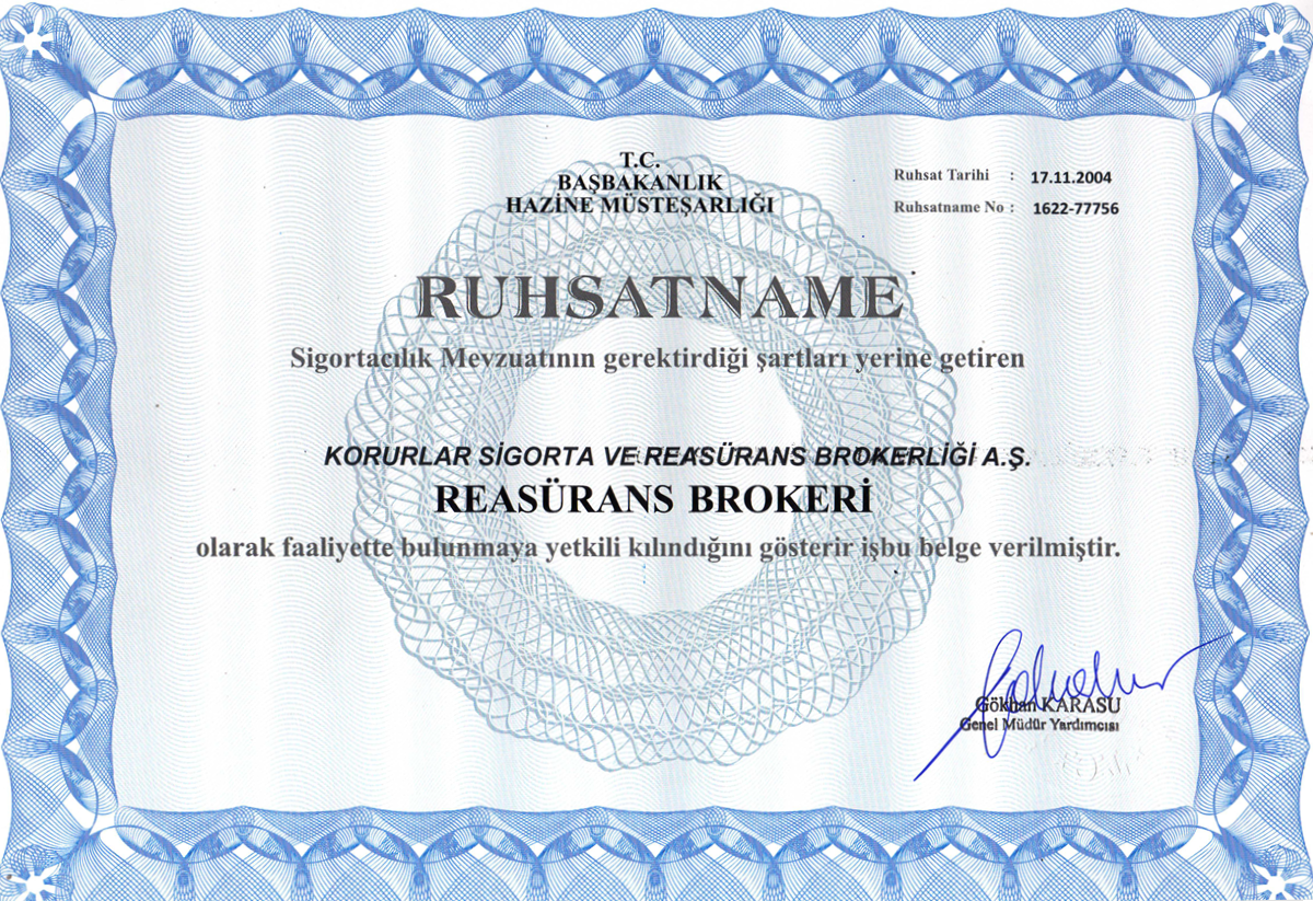 Reasürans Brokerliği Ruhsatnamesi